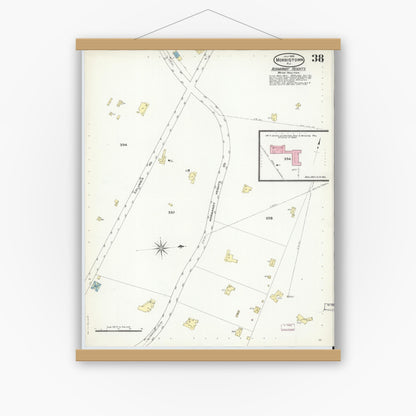 Old map wall art mockup — magnetic wood frame on white wall — Sanborn Fire Insurance Map from Morristown, Morris County, New Jersey (1909), Sheet #0038