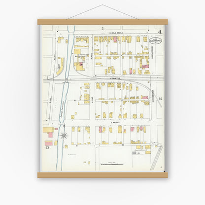 Old map wall art mockup — magnetic wood frame on white wall — Sanborn Fire Insurance Map from Lock Haven, Clinton County, Pennsylvania (1901), Sheet #0004