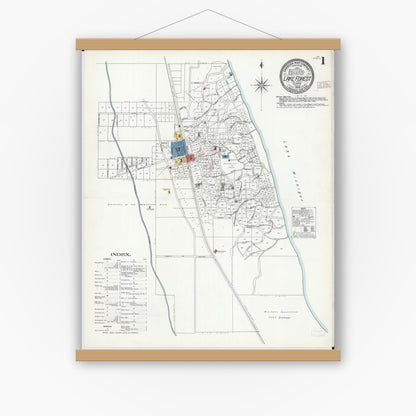 Old map wall art mockup — magnetic wood frame on white wall — Sanborn Fire Insurance Map from Lake Forest, Lake County, Illinois (1909), Sheet #0001