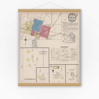 Old map wall art mockup — magnetic wood frame on white wall — Sanborn Fire Insurance Map from Eagle Lake, Colorado County, Texas (1922) - Complete Map Set