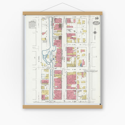 Old map wall art mockup — magnetic wood frame on white wall — Sanborn Fire Insurance Map from Delphos, Van Wert And Allen Counties, Ohio (1921), Sheet #0010