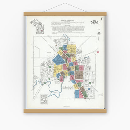 Old map wall art mockup — magnetic wood frame on white wall — Sanborn Fire Insurance Map from Pontiac, Oakland County, Michigan (1919) - Complete Map Set