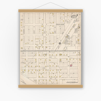 Old map wall art mockup — magnetic wood frame on white wall — Sanborn Fire Insurance Map from Rule, Haskell County, Texas (1922), Sheet #0003