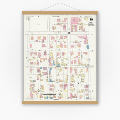 Old map wall art mockup — magnetic wood frame on white wall — Sanborn Fire Insurance Map from Laredo, Webb County, Texas (1925), Sheet #0016