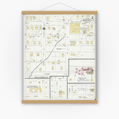 Old map wall art mockup — magnetic wood frame on white wall — Sanborn Fire Insurance Map from Hamilton, Hancock County, Illinois (1912), Sheet #0005
