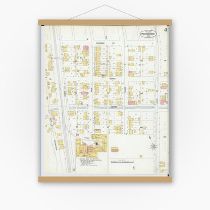 Old map wall art mockup — magnetic wood frame on white wall — Sanborn Fire Insurance Map from Martins Ferry, Belmont County, Ohio (1900), Sheet #0004