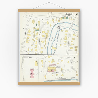Old map wall art mockup — magnetic wood frame on white wall — Sanborn Fire Insurance Map from Great Barrington, Berkshire County, Massachusetts (1903), Sheet #0004