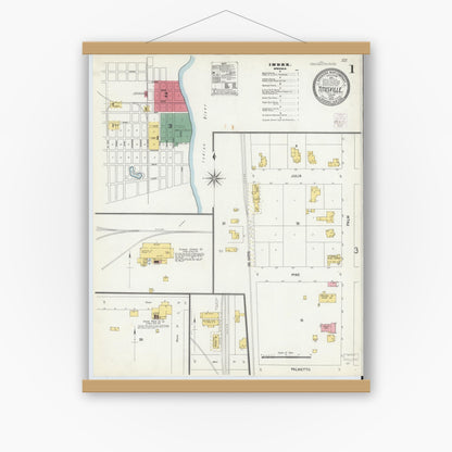 Old map wall art mockup — magnetic wood frame on white wall — Sanborn Fire Insurance Map from Titusville, Brevard County, Florida (1903) - Complete Map Set