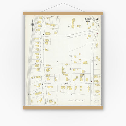 Old map wall art mockup — magnetic wood frame on white wall — Sanborn Fire Insurance Map from Clinton, Worcester County, Massachusetts (1911), Sheet #0003
