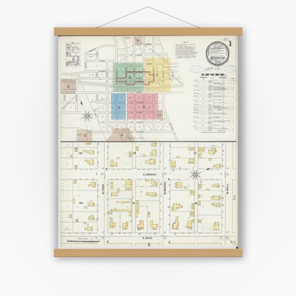 Old map wall art mockup — magnetic wood frame on white wall — Sanborn Fire Insurance Map from Morrison, Whiteside County, Illinois (1897) - Complete Map Set