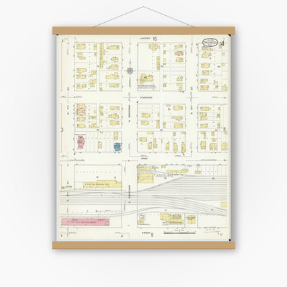 Old map wall art mockup — magnetic wood frame on white wall — Sanborn Fire Insurance Map from Brainerd, Crow Wing County, Minnesota (1913), Sheet #0004