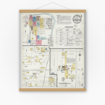 Old map wall art mockup — magnetic wood frame on white wall — Sanborn Fire Insurance Map from Lawrenceville, Lawrence County, Illinois (1918) - Complete Map Set