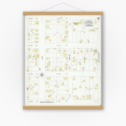 Old map wall art mockup — magnetic wood frame on white wall — Sanborn Fire Insurance Map from Lockport, Will County, Illinois (1909), Sheet #0009