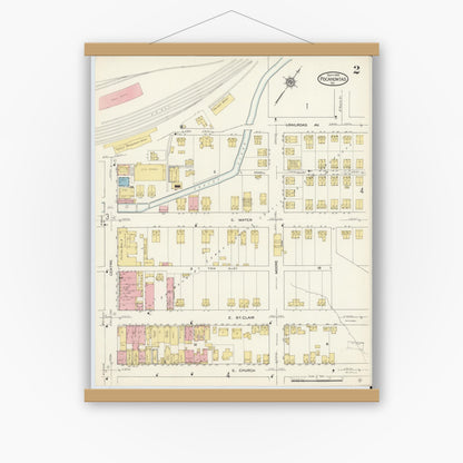 Old map wall art mockup — magnetic wood frame on white wall — Sanborn Fire Insurance Map from Pocahontas, Tazewell County, Virginia (1913), Sheet #0002