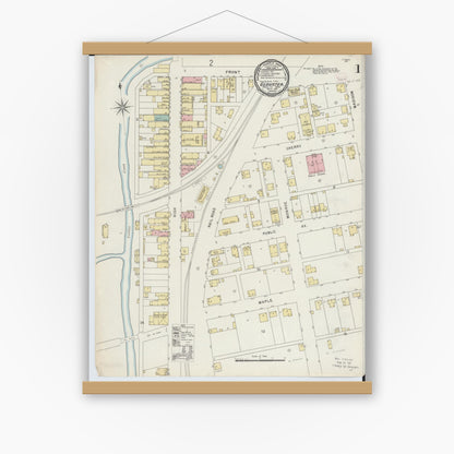 Old map wall art mockup — magnetic wood frame on white wall — Sanborn Fire Insurance Map from Glouster, Athens County, Ohio (1896) - Complete Map Set