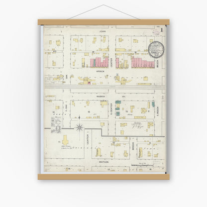 Old map wall art mockup — magnetic wood frame on white wall — Sanborn Fire Insurance Map from Forrest, Livingston County, Illinois (1893) - Complete Map Set