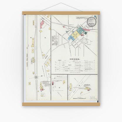 Old map wall art mockup — magnetic wood frame on white wall — Sanborn Fire Insurance Map from Hicksville, Defiance County, Ohio (1893) - Complete Map Set