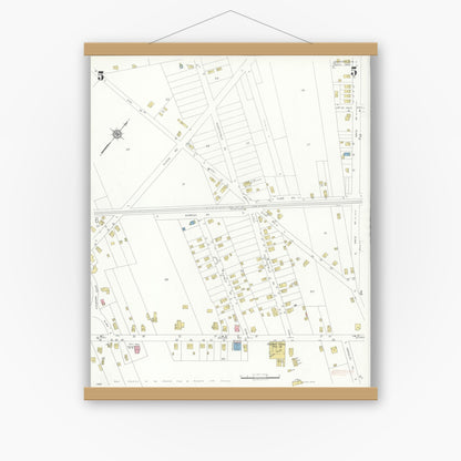 Old map wall art mockup — magnetic wood frame on white wall — Sanborn Fire Insurance Map from Northfield, Atlantic County, New Jersey (1933), Sheet #0005