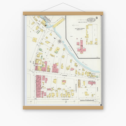 Old map wall art mockup — magnetic wood frame on white wall — Sanborn Fire Insurance Map from Painesville, Lake County, Ohio (1898), Sheet #0003