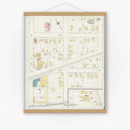 Old map wall art mockup — magnetic wood frame on white wall — Sanborn Fire Insurance Map from Deshler, Henry County, Ohio (1915), Sheet #0003