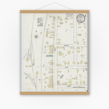 Old map wall art mockup — magnetic wood frame on white wall — Sanborn Fire Insurance Map from Eldred, McKean County, Pennsylvania (1888) - Complete Map Set
