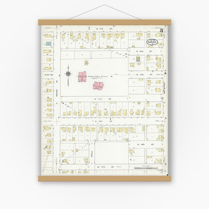 Old map wall art mockup — magnetic wood frame on white wall — Sanborn Fire Insurance Map from Auburn, De Kalb County, Indiana (1914), Sheet #0008