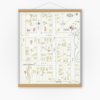 Old map wall art mockup — magnetic wood frame on white wall — Sanborn Fire Insurance Map from Rochester, Olmsted County, Minnesota (1914), Sheet #0017