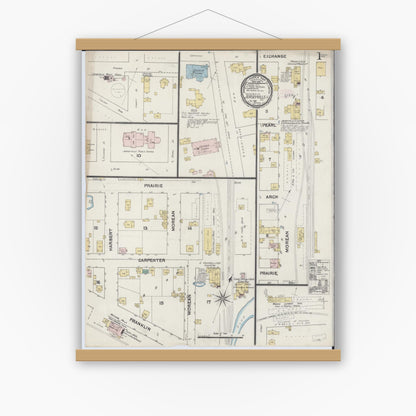 Old map wall art mockup — magnetic wood frame on white wall — Sanborn Fire Insurance Map from Jerseyville, Jersey County, Illinois (1889) - Complete Map Set
