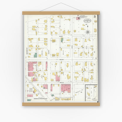 Old map wall art mockup — magnetic wood frame on white wall — Sanborn Fire Insurance Map from Frankton, Madison County, Indiana (1900), Sheet #0003