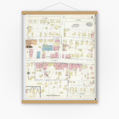 Old map wall art mockup — magnetic wood frame on white wall — Sanborn Fire Insurance Map from Morenci, Lenawee County, Michigan (1914), Sheet #0002