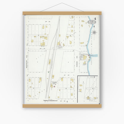 Old map wall art mockup — magnetic wood frame on white wall — Sanborn Fire Insurance Map from Park Rapids, Hubbard County, Minnesota (1900), Sheet #0004