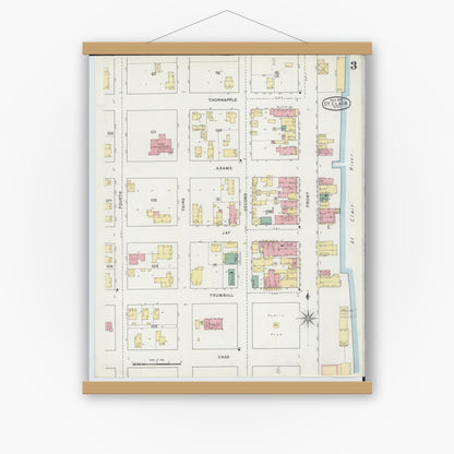 Old map wall art mockup — magnetic wood frame on white wall — Sanborn Fire Insurance Map from Saint Clair, Saint Clair County, Michigan (1895), Sheet #0003