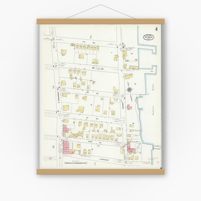 Old map wall art mockup — magnetic wood frame on white wall — Sanborn Fire Insurance Map from Nyack, Rockland County, New York. (1910), Sheet #0004