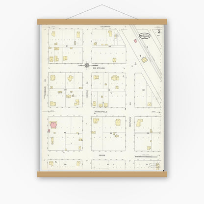 Old map wall art mockup — magnetic wood frame on white wall — Sanborn Fire Insurance Map from Midland, Midland County, Texas (1914), Sheet #0005