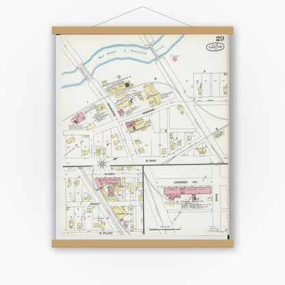 Old map wall art mockup — magnetic wood frame on white wall — Sanborn Fire Insurance Map from Canton, Stark County, Ohio (1891), Sheet #0029