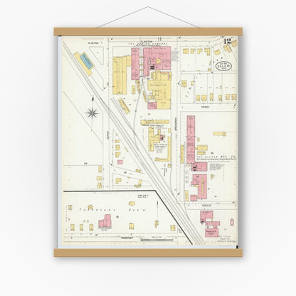Old map wall art mockup — magnetic wood frame on white wall — Sanborn Fire Insurance Map from Salem, Columbiana County, Ohio (1903), Sheet #0012