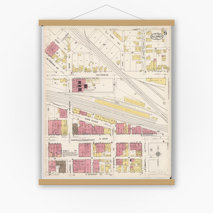 Old map wall art mockup — magnetic wood frame on white wall — Sanborn Fire Insurance Map from Alliance, Stark County, Ohio (1921), Sheet #0009
