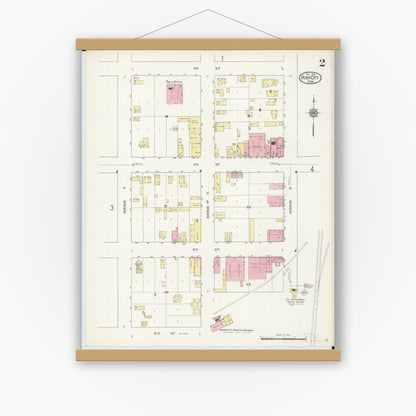 Old map wall art mockup — magnetic wood frame on white wall — Sanborn Fire Insurance Map from Rush City, Chisago County, Minnesota (1912), Sheet #0002