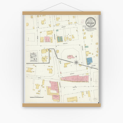 Old map wall art mockup — magnetic wood frame on white wall — Sanborn Fire Insurance Map from Marianna, Jackson County, Florida (1903), Sheet #0001