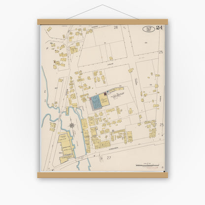 Old map wall art mockup — magnetic wood frame on white wall — Sanborn Fire Insurance Map from Hilo, Hawaii County, Hawaii (1921), Sheet #0024