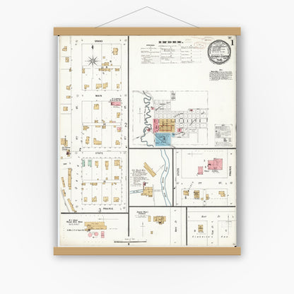 Old map wall art mockup — magnetic wood frame on white wall — Sanborn Fire Insurance Map from Guthrie Center, Guthrie County, Iowa (1899) â€” Complete Set
