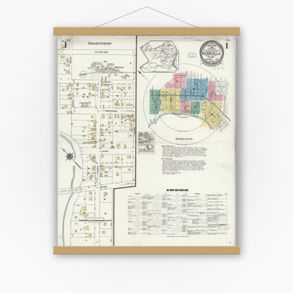 Old map wall art mockup — magnetic wood frame on white wall — Sanborn Fire Insurance Map from Kerrville, Kerr County, Texas (1924) - Complete Map Set