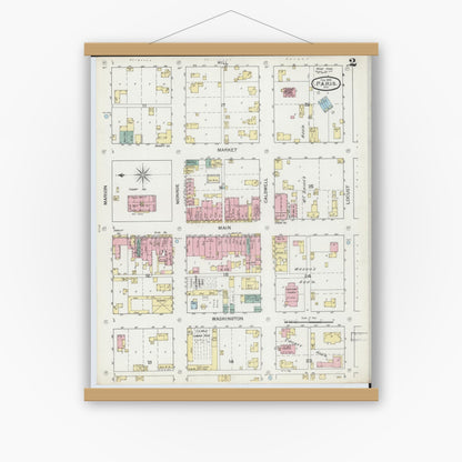 Old map wall art mockup — magnetic wood frame on white wall — Sanborn Fire Insurance Map from Paris, Monroe County, Missouri (1893), Sheet #0002