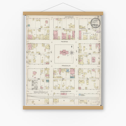 Old map wall art mockup — magnetic wood frame on white wall — Sanborn Fire Insurance Map from Carlyle, Clinton County, Illinois (1886) - Complete Map Set