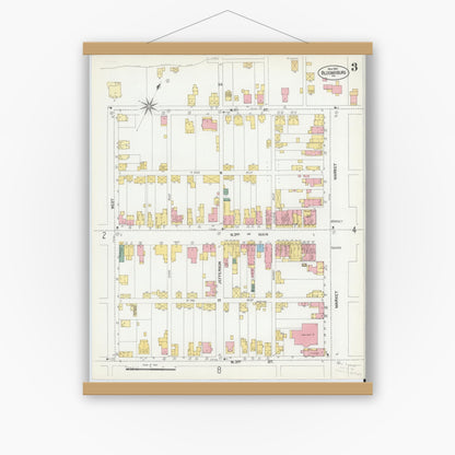 Old map wall art mockup — magnetic wood frame on white wall — Sanborn Fire Insurance Map from Bloomsburg, Columbia County, Pennsylvania (1901), Sheet #0003