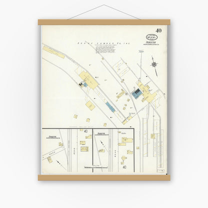 Old map wall art mockup — magnetic wood frame on white wall — Sanborn Fire Insurance Map from Miami, Dade County, Florida (1914), Sheet #0040