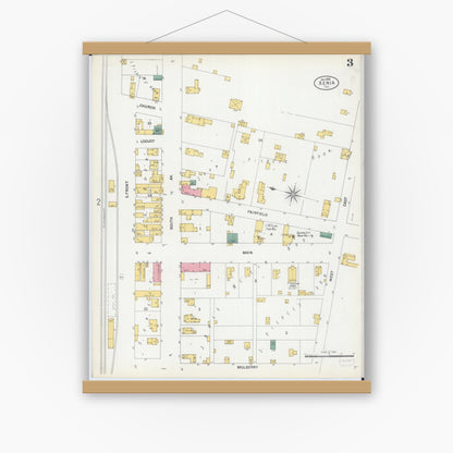 Old map wall art mockup — magnetic wood frame on white wall — Sanborn Fire Insurance Map from Xenia, Clay County, Illinois (1899), Sheet #0003