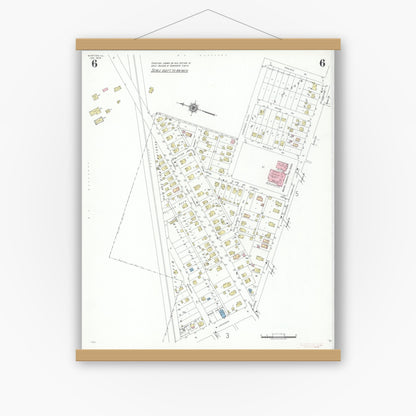 Old map wall art mockup — magnetic wood frame on white wall — Sanborn Fire Insurance Map from Morton, Tazewell County, Illinois (1940), Sheet #0006