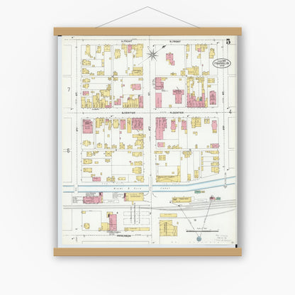 Old map wall art mockup — magnetic wood frame on white wall — Sanborn Fire Insurance Map from Franklin, Warren County, Ohio (1905), Sheet #0005