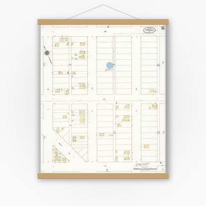 Old map wall art mockup — magnetic wood frame on white wall — Sanborn Fire Insurance Map from Coronado, San Diego County, California (1921), Sheet #0006
